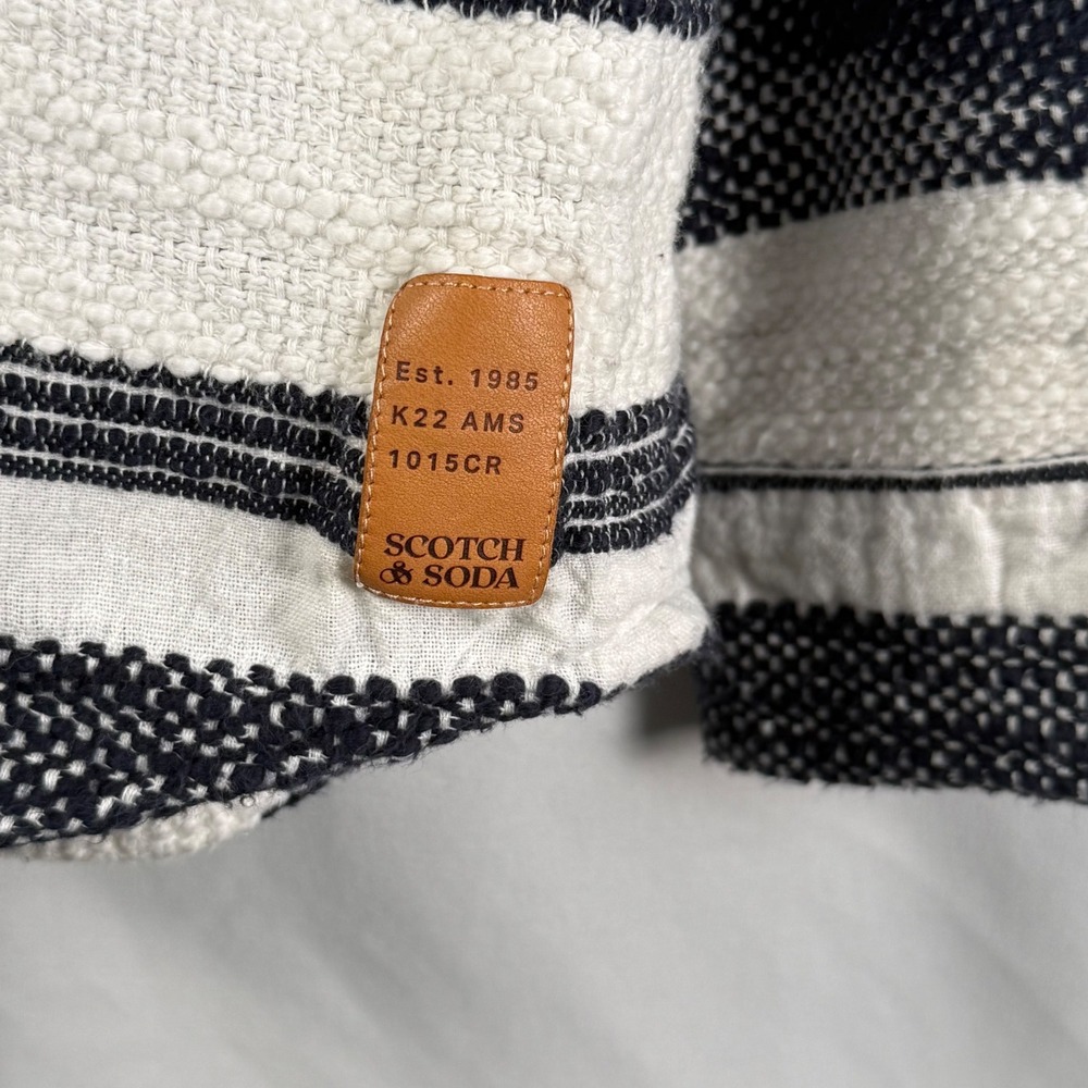 Scotch &‎ Soda Mens M Basketweave Voile Shirt Striped Cotton Linen Long Sleeve - Picture 6 of 10